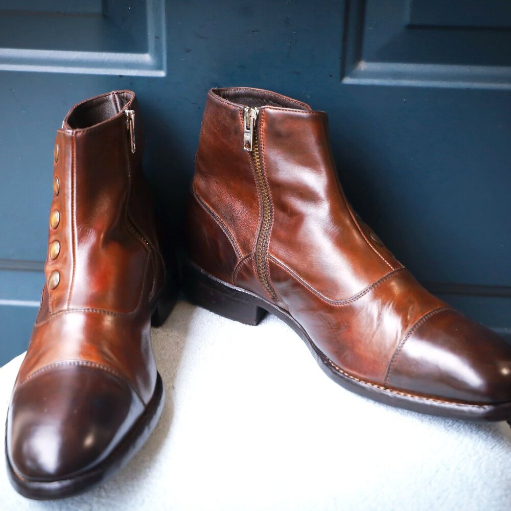 Calzoleria Harris for Barneys Vintage 8.5 Brown Burnished Italian Cap Toe Mens B - Picture 3 of 13